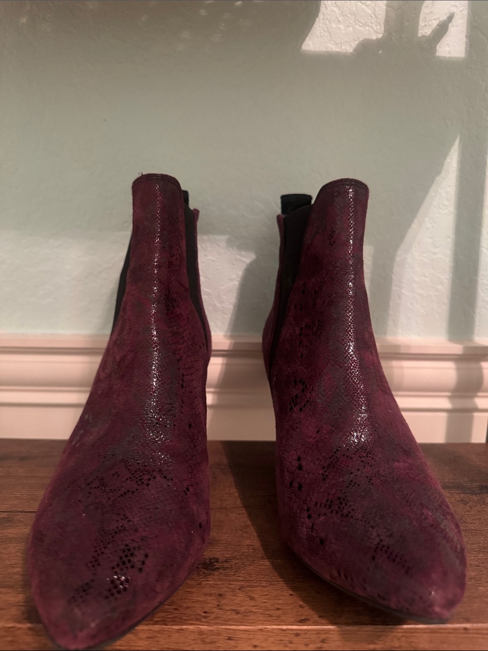 Dkny Plum Snake-Embossed Chelsea Ankle Boots